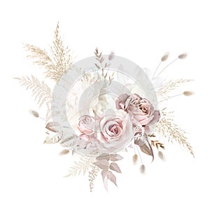 Boho beige and blush trendy vector design bouquet.