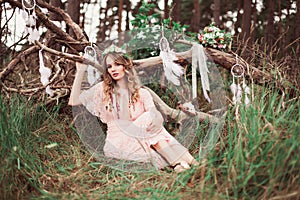 Boho Bride With Dream Catchers In Forest