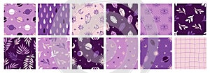 Boho celestial seamless patterns with with constellations, sun, moon, magic eyes, stars, cosmic and floral elements.