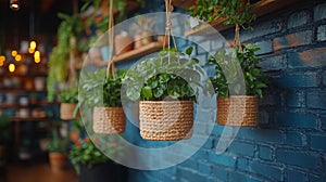 Boho-Chic Interior with Hanging Plants and Woven Decor