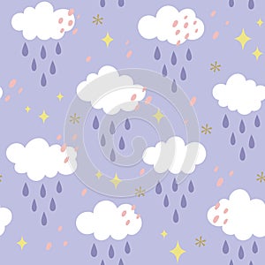 Boho Clouds & Rain Nursery Seamless Pattern