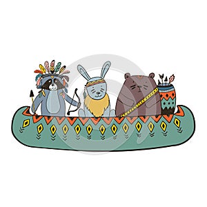 Boho collection with wild animals in cannoe