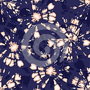 Boho Coral Tie-Dye Shibori Sunburst Circles on Indigo Background Vector Seamless Pattern photo