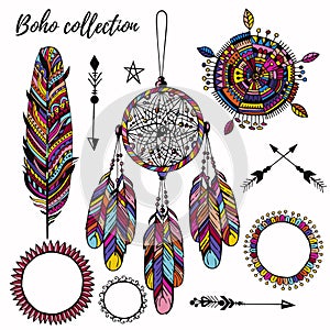 Boho decorative colorful drawings vector set