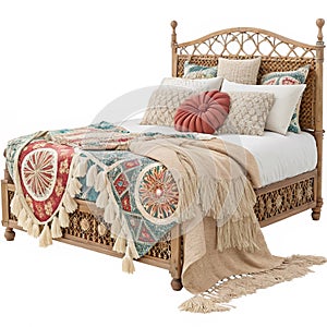 Boho detailed bed on white background