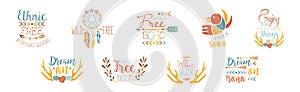 Boho Ethnic Logo and Trendy Hipster Sticker Vector Set