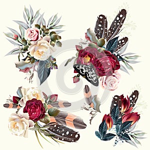 Boho fashion collection of vector flowers