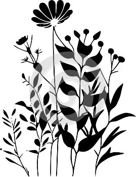 Boho flowers - black and white isolated icon - vector illustration photo