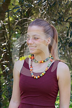 Boho girl, teenager with boho beads