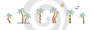 Boho groovy palm tree beach sun sea. Surf club vacation and sunny summer day aesthetic.