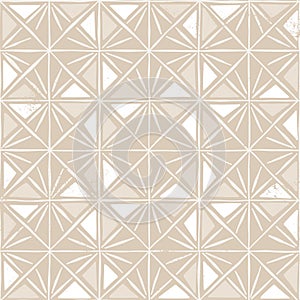 Boho Hand-Drawn Artisanal Wood Block Print Geometric Vector Seamless Pattern