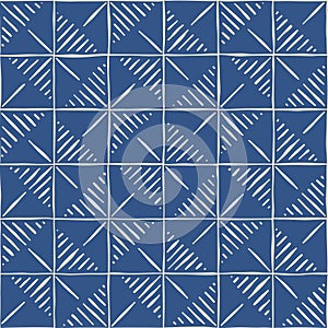 Boho Hand-Drawn Artisanal Wood Block Print Geometric Vector Seamless Pattern