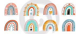 Boho hippy rainbows. Vector set