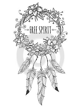 Boho indian decorative wreath sketch