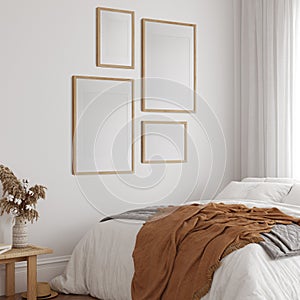 Boho interior style. Frame & Poster mockup. Wall art. 3d rendering, 3d illustration