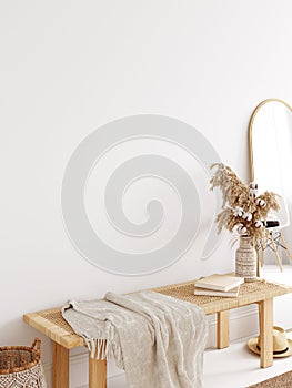 Boho interior style. Wall mockup. Wall art. 3d rendering, 3d illustration