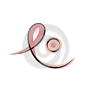 Boho Minimalist Breast Sign with Pink Ribbon for Breast Cancer October Awareness Month Campaign. Women health vector