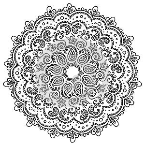 Boho motives ornament. Meditation coloring book page. Vector oriental lace illustration