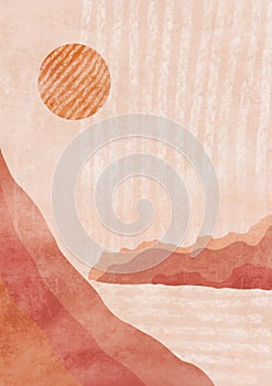 Boho Print. Abstract Clifs with Sea Background. Terracotta Poster. Abstract Arrangements. Landscapes, mountains. Posters
