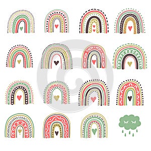 Boho rainbow icons colorful cute vector set