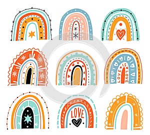 Boho rainbows. Vector set