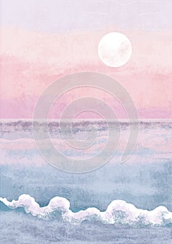 Boho Sea Beach with Waves Print. Abstract Background. Bohemian printable wall art, boho poster, pastel abstract art