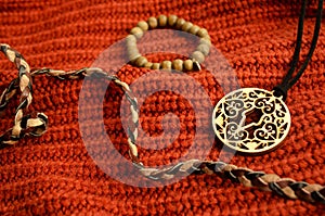 Boho style. Boho accessories. Ethnic accessories from leather and wood. Bijou from natural materials. Yakut Sakha talisman. Leat