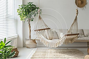 Boho Style Interior Design with Hanging Hammock