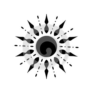 Boho style sun in black white. Trendy abstract minimalistic pattern