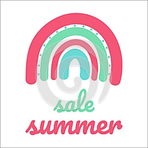 Boho Summer vacation and watersport on the beach. Card with modern summer sale template. Minimal label design for banner