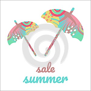 Boho Summer vacation and watersport on the beach. Card with modern summer sale template. Minimal label design for banner