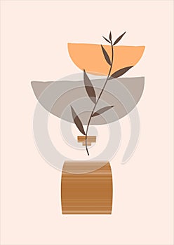 boho tropical leaf. natural shapes poster set in mid century style. Modern illustration: tropical leaf, geo elements for