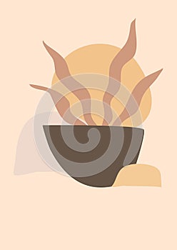 boho tropical leaf. natural shapes poster set in mid century style. Modern illustration: tropical leaf, geo elements for
