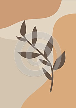 boho tropical leaf. natural shapes poster set in mid century style. Modern illustration: tropical leaf, geo elements for