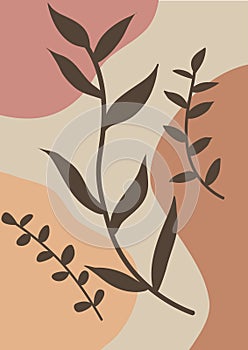 boho tropical leaf. natural shapes poster set in mid century style. Modern illustration: tropical leaf, geo elements for
