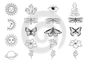 Boho vector collection of magic line art.