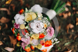 Boho wedding flower bouquet. Image for wedding style magazines and websites, copyspace, flowers decoration business, florist
