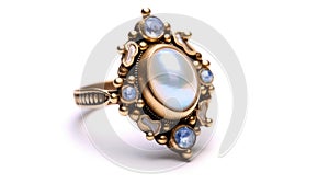 Boholuxe Style Moonstone Statement Ring And Dreamy Design White Background. Generative AI