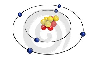 Bohr model of Carbon Atom with proton, neutron and electron