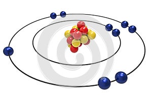 Bohr model of Fluorine Atom with proton, neutron and electron