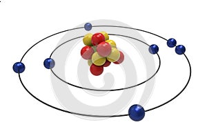 Bohr model of Nitrogen Atom with proton, neutron and electron photo