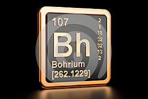 Bohrium Bh chemical element. 3D rendering