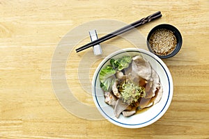 Boild pork surve with noodle on pork soup