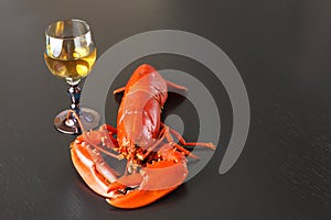 Boiled Atlantic Lobster with glass of white wine