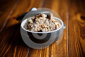 Boiled buckwheat with fried mushrooms