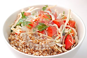 Boiled buckwheat with salad