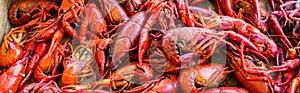 Boiled Cajun Crawfish ready for consumption