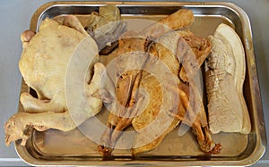 Boiled chicken and duck with pork for offering ancestor in Chinese culture