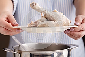 Boiled chicken legs on the plate