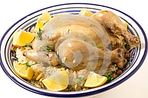 Boiled chicken on pilau rice